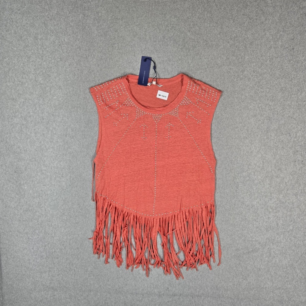 Rebecca Minkoff Women Tank Top M Coral Linen Gemini Fringe W/ Studs NWT